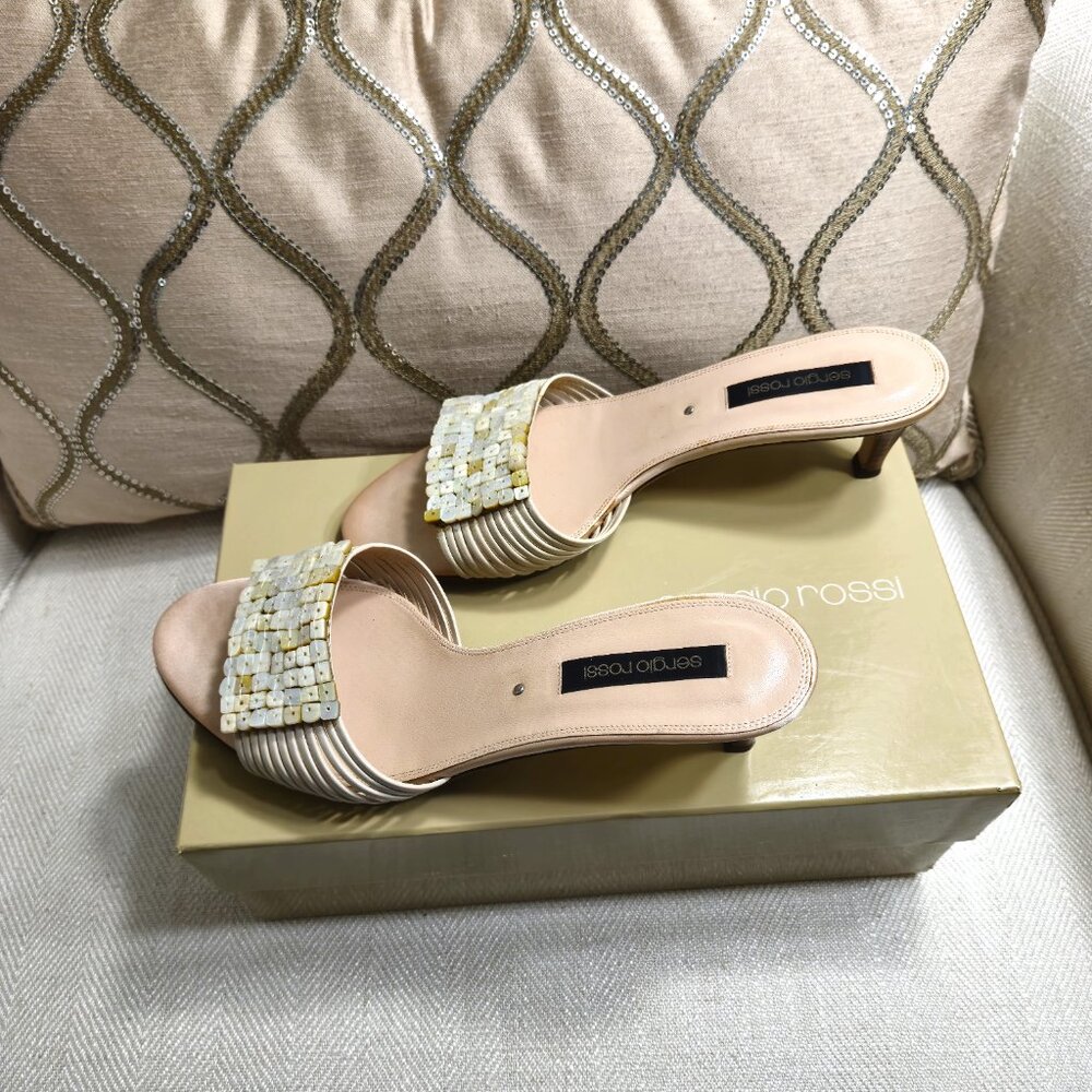 SERGIO ROSSI Shell-Embellished Leather Sandals - Picture 10 of 10